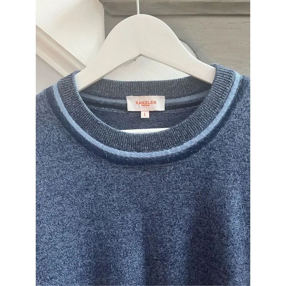 Kanzler Weekend Double Blue Crew Neck Sweater sz L EUC - Picture 2 of 7